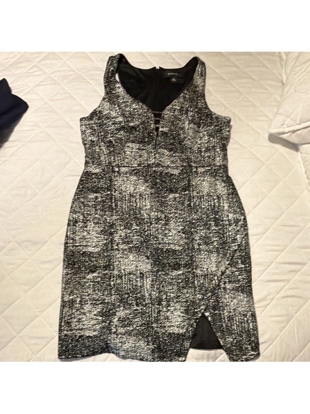 Scarlett Black & White Tweed-Inspired Sleeveless Midi Dress